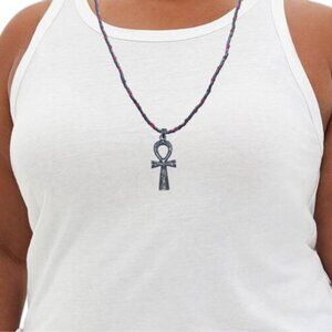 EGYPTIAN ANKH PENDANT AND BEADED NECKLACE